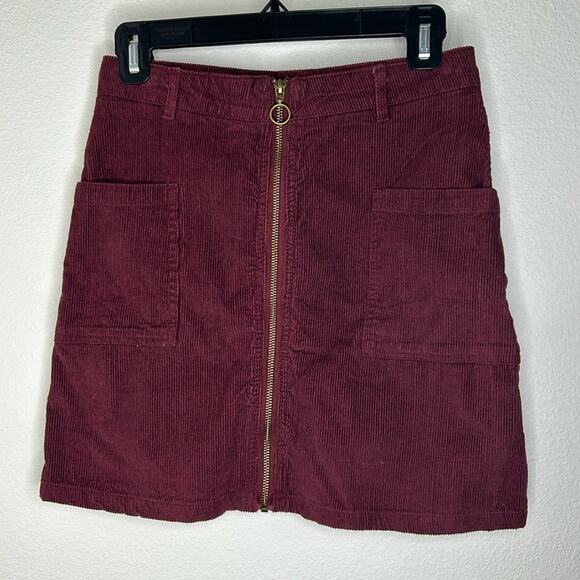 Alter'd State Wine Corduroy Full Zip Up Mini Skirt Junior/Women’s Sz Small - Picture 1 of 6